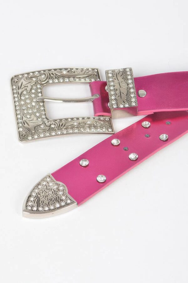 Rhinestone Buckle Metallic Belt – Slim Profile