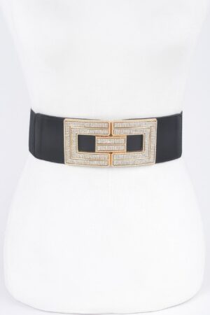 Plus-Size Elastic Belt with Rhinestone Buckle