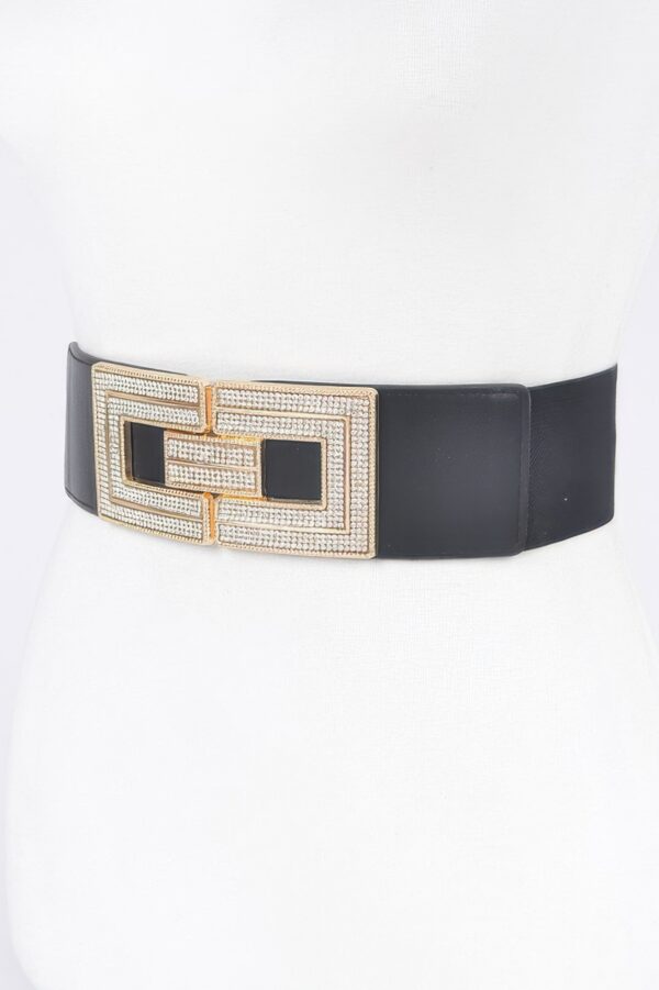 Plus-Size Elastic Belt with Rhinestone Buckle