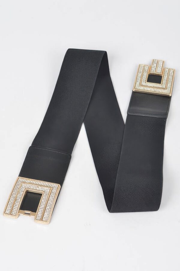 Plus-Size Elastic Belt with Rhinestone Buckle