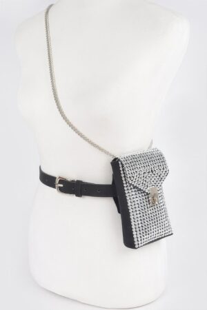 Shiny Acrylic Stone Plus-Size Belt Bag with Chain