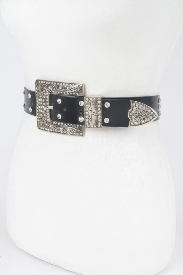 Plus Size Metallic Belt with Rhinestone Buckle