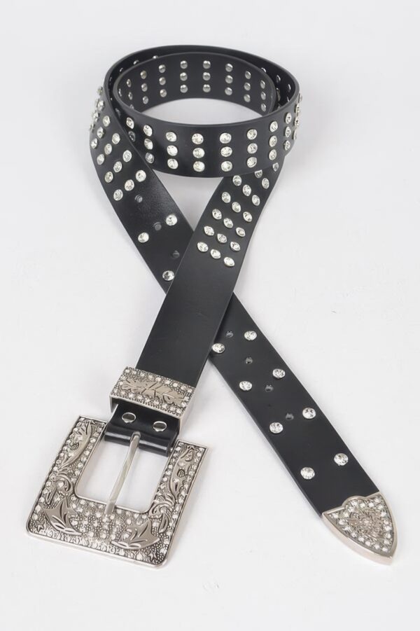 Plus Size Metallic Belt with Rhinestone Buckle