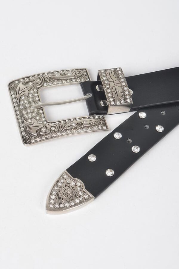 Plus Size Metallic Belt with Rhinestone Buckle