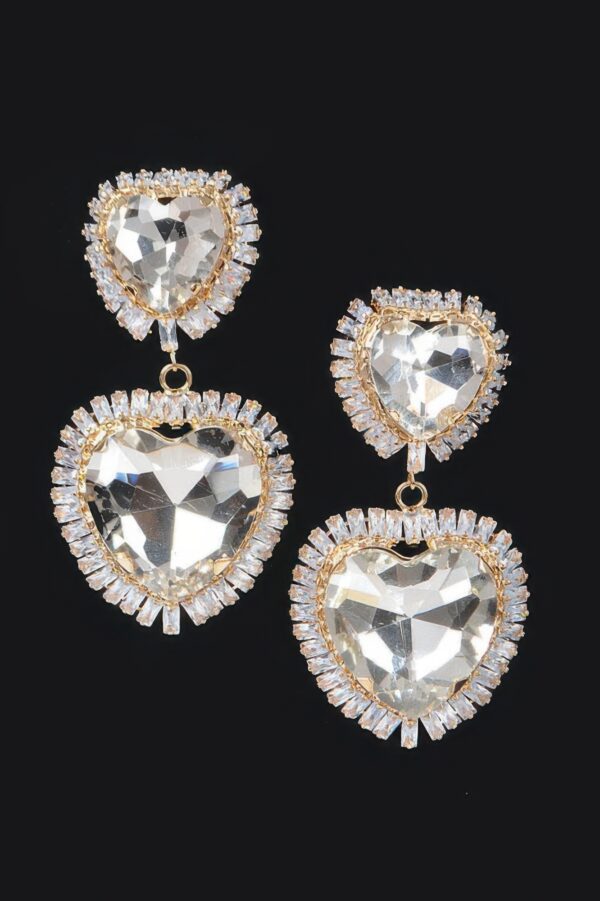 Double Heart Dangle Earrings with Cubic & Glass Stones