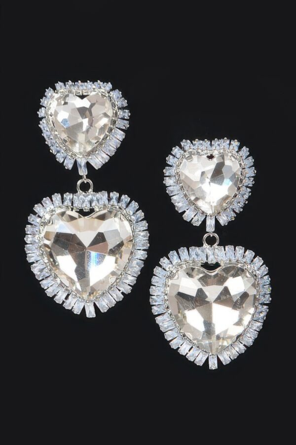 Double Heart Dangle Earrings with Cubic & Glass Stones