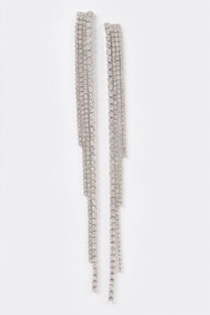 Rhinestone String Drop Earrings – Long Vertical