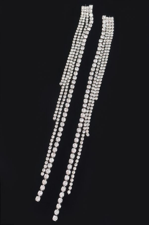 Rhinestone String Drop Earrings – Long Vertical