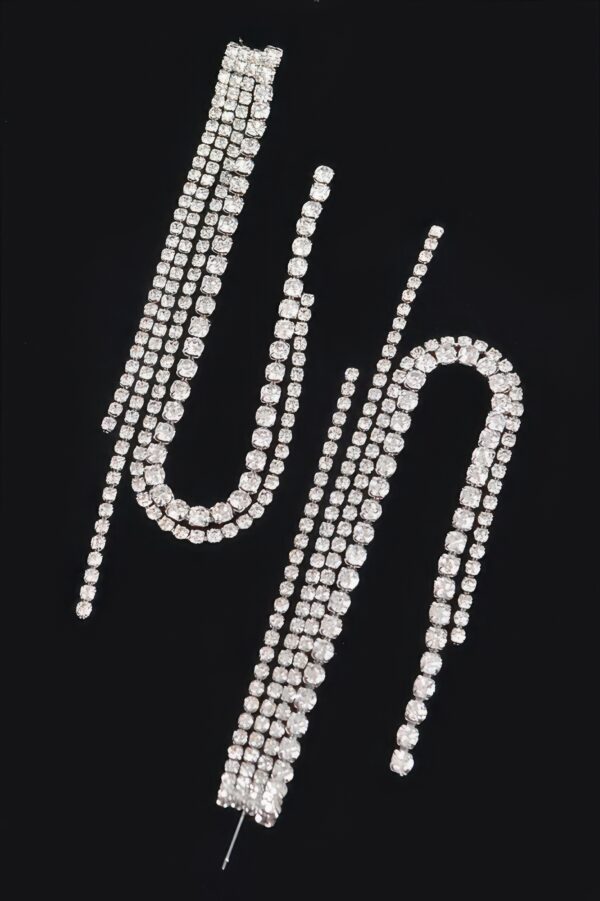 Rhinestone String Drop Earrings – Long Vertical
