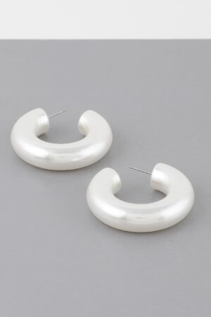 Chunky Polished Cream Hoop Earrings – 1.5 in
