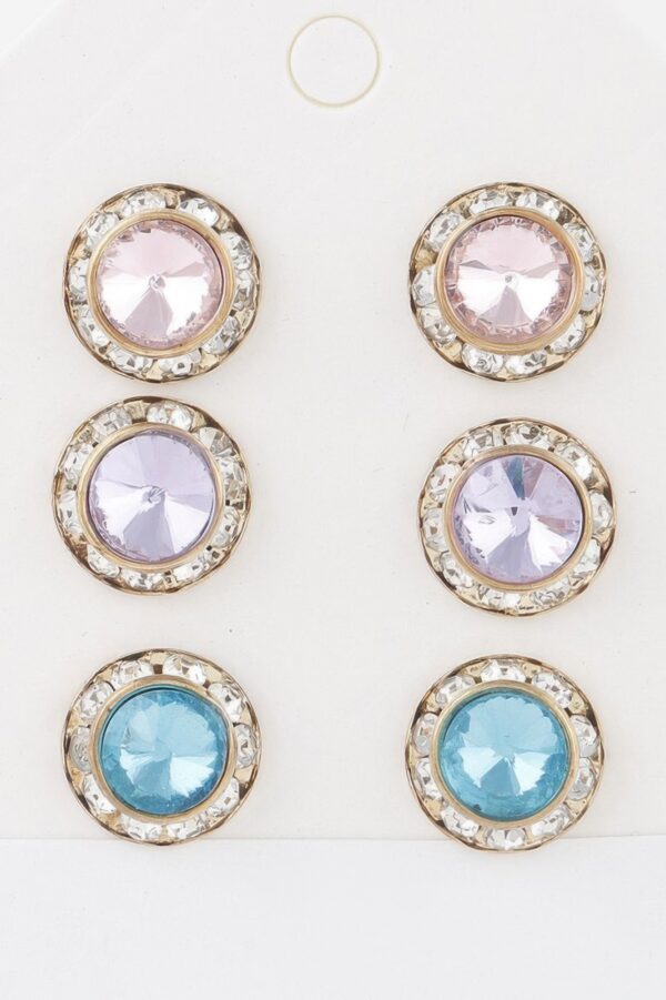 Multi Jeweled Stud Earrings Set – Faceted Stone Studs
