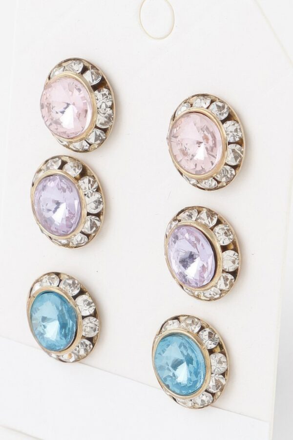 Multi Jeweled Stud Earrings Set – Faceted Stone Studs
