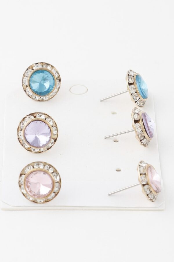 Multi Jeweled Stud Earrings Set – Faceted Stone Studs