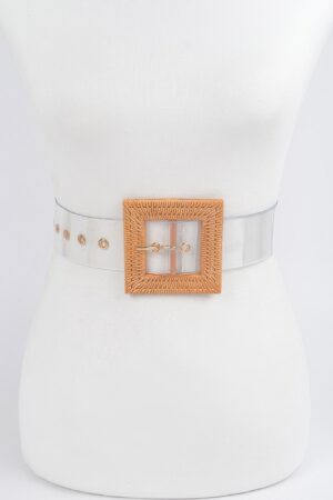 Plus Size Transparent Belt with Faux Bamboo Buckle
