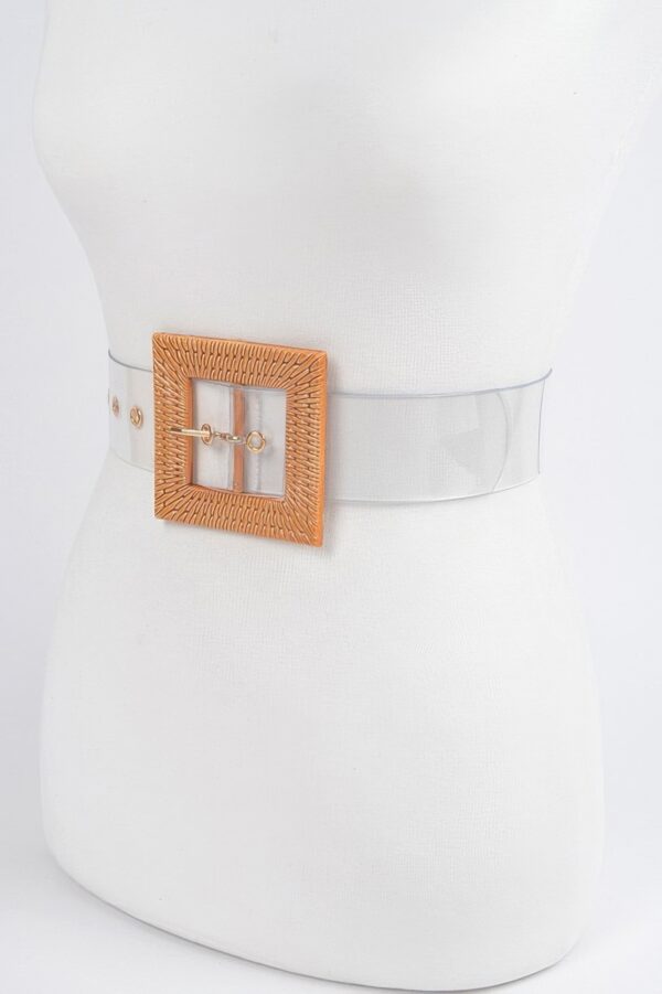 Faux Bamboo Buckle Belt – Wide PVC Waist Belt