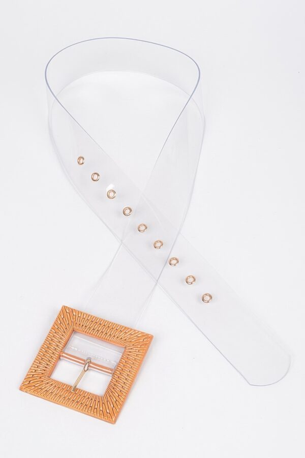 Faux Bamboo Buckle Belt – Wide PVC Waist Belt
