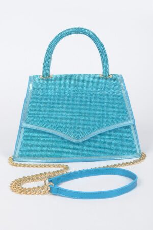 Rhinestone Top Handle Clutch with Metallic Accents