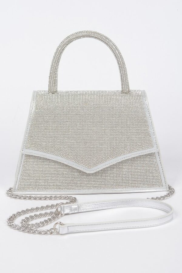 Rhinestone Top Handle Clutch with Metallic Accents
