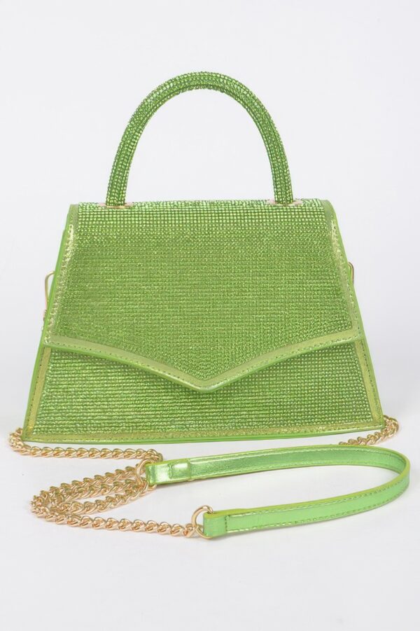 Rhinestone Top Handle Clutch with Metallic Accents