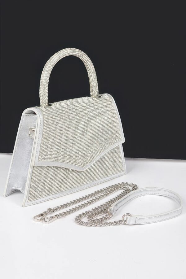 Rhinestone Top Handle Clutch with Metallic Accents