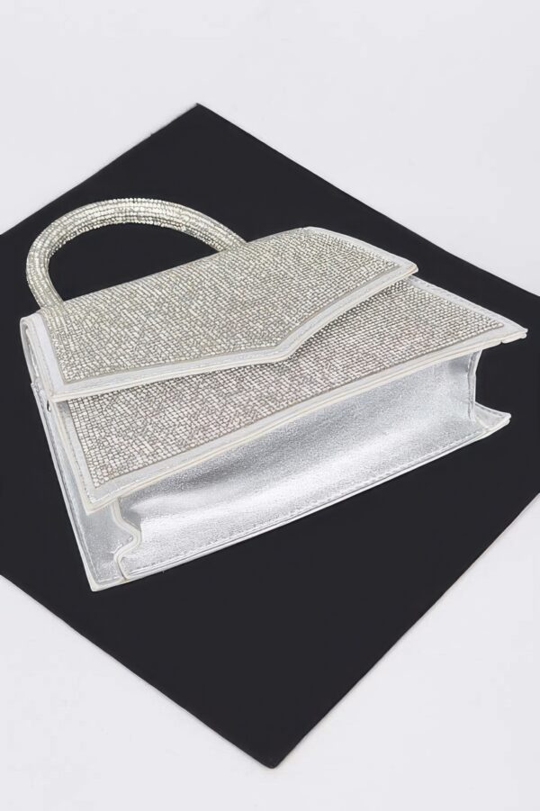 Rhinestone Top Handle Clutch with Metallic Accents