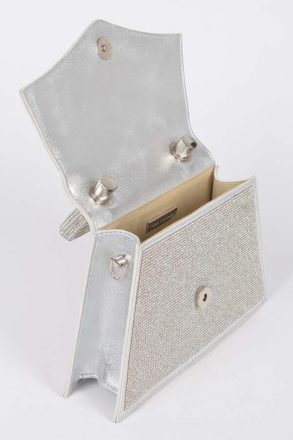 Rhinestone Top Handle Clutch with Metallic Accents