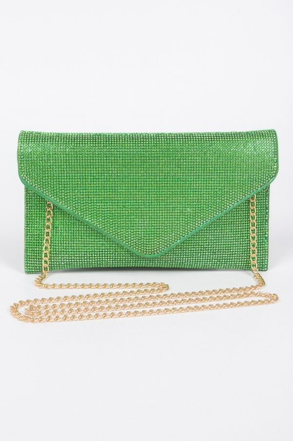 Full Rhinestone Envelope Chain Clutch – Evening Sparkle
