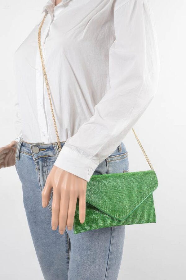 Full Rhinestone Envelope Chain Clutch – Evening Sparkle