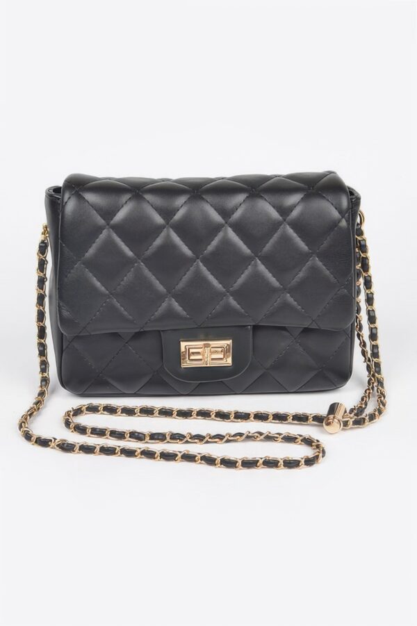 Quilted Faux Leather Flap Bag – Compact Top-Handle