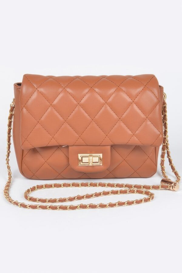 Quilted Faux Leather Flap Bag – Compact Top-Handle