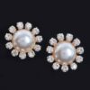 Round Faux Pearl & Stone Stud Earrings