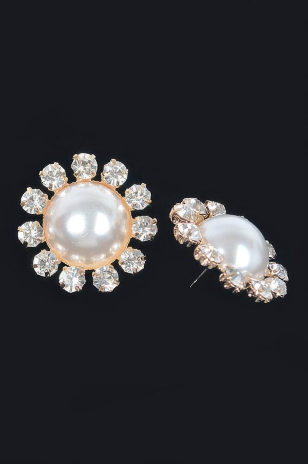 Round Faux Pearl & Stone Stud Earrings