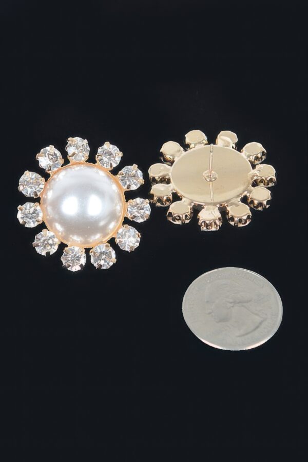 Round Faux Pearl & Stone Stud Earrings