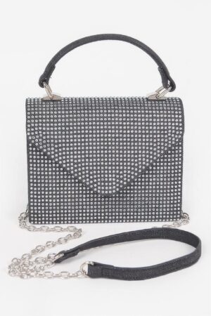 Denim Hot-Fix Stone Top Handle Bag – Structured