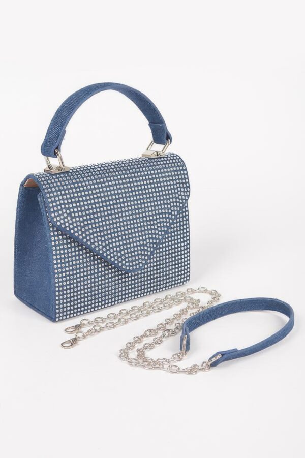 Denim Hot-Fix Stone Top Handle Bag – Structured