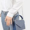 Denim Hot-Fix Stone Top Handle Bag – Structured