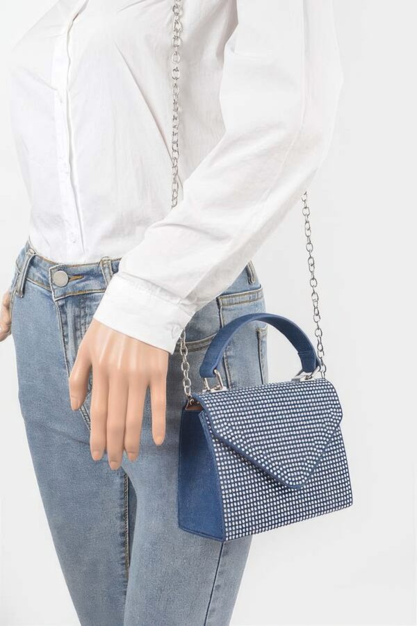 Denim Hot-Fix Stone Top Handle Bag – Structured