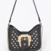 Faux Leather Studded Shoulder Bag with Metal Buckle
