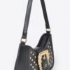 Faux Leather Studded Shoulder Bag with Metal Buckle