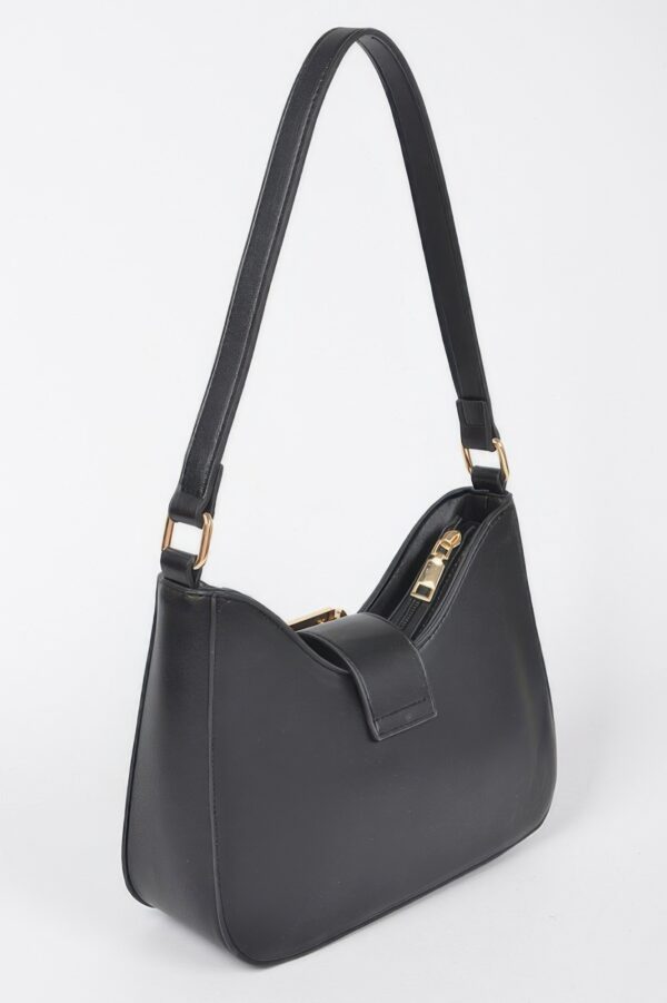 Faux Leather Studded Shoulder Bag with Metal Buckle