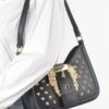 Faux Leather Studded Shoulder Bag with Metal Buckle