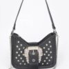 Faux Leather Studded Shoulder Bag with Metal Buckle