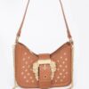 Faux Leather Studded Shoulder Bag with Metal Buckle