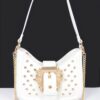 Faux Leather Studded Shoulder Bag with Metal Buckle