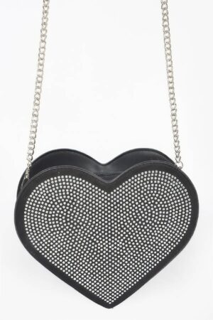 Heart Shape Bag with Hot Fix Stone Detail