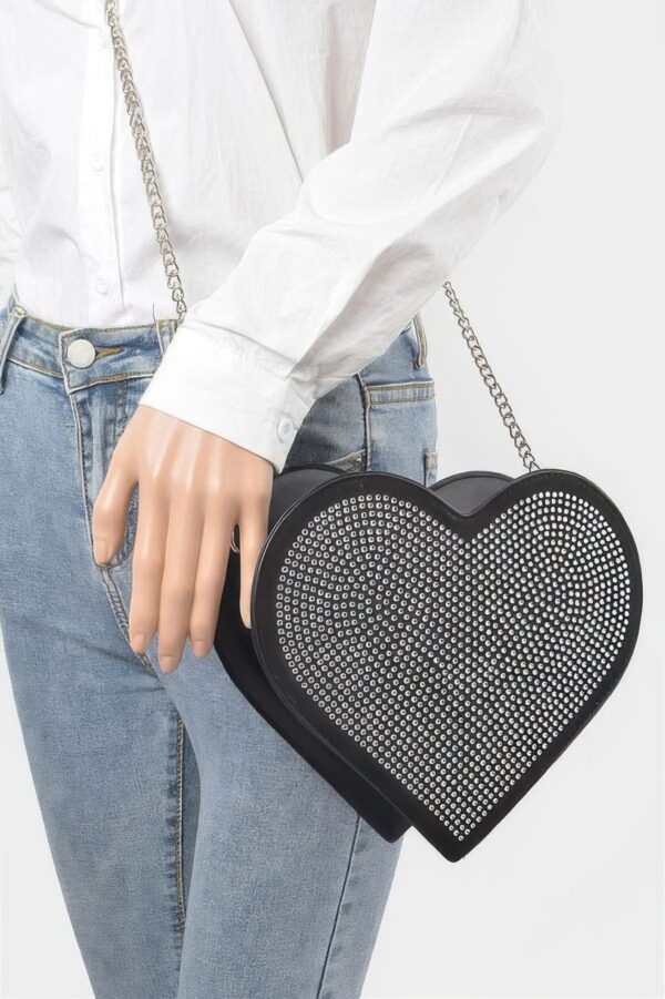 Heart Shape Bag with Hot Fix Stone Detail