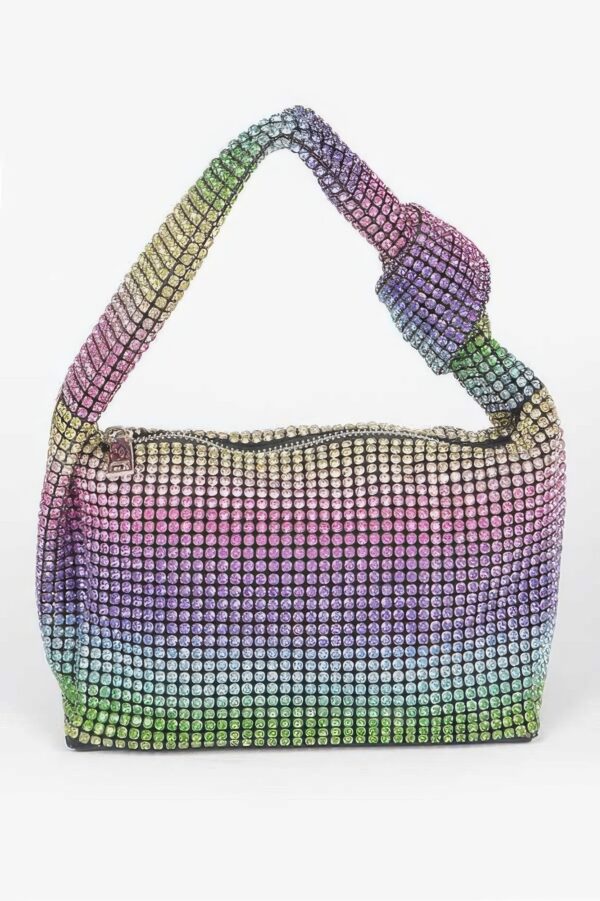 Structured Rhinestone-Embellished Shoulder Zip Bag