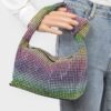 Structured Rhinestone-Embellished Shoulder Zip Bag