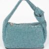Structured Rhinestone-Embellished Shoulder Zip Bag
