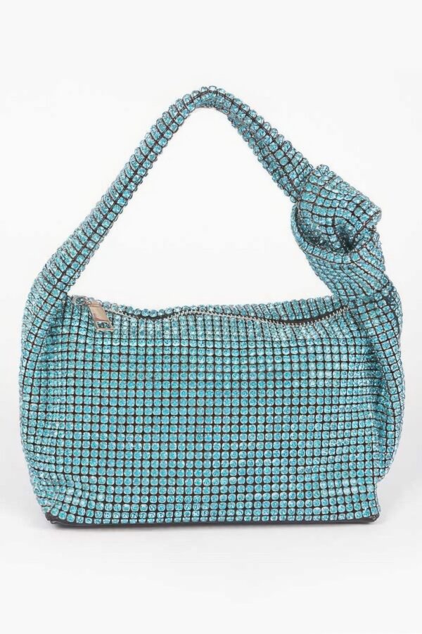 Structured Rhinestone-Embellished Shoulder Zip Bag